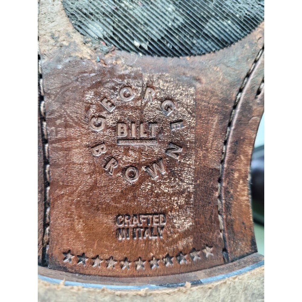 Italian Leather Side Zip Lace-Up Ankle Boots Mens 9 Brown George Brown BILT - Picture 7 of 14